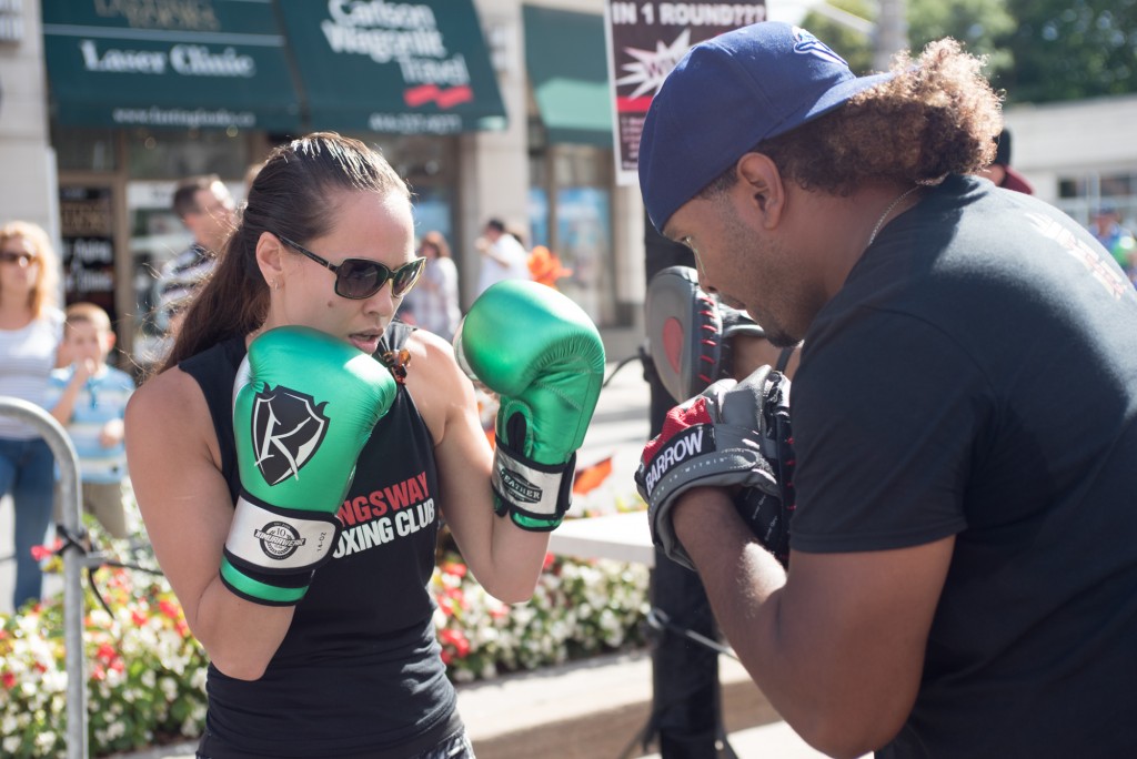 Coaches Jennifer and Virgil show off their skills as they take boxing to the streets of the Kingsway Photo Credit: Rebecca Freeman