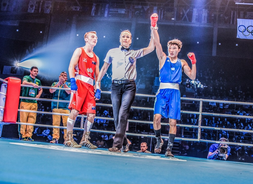 Photo Credit: AIBA Internation Boxing Association | 2016 Mens Youth World Championships, Saint Petersburg Russia - Jennifer Huggins (Referee ) Australia vs. Kazakhstan